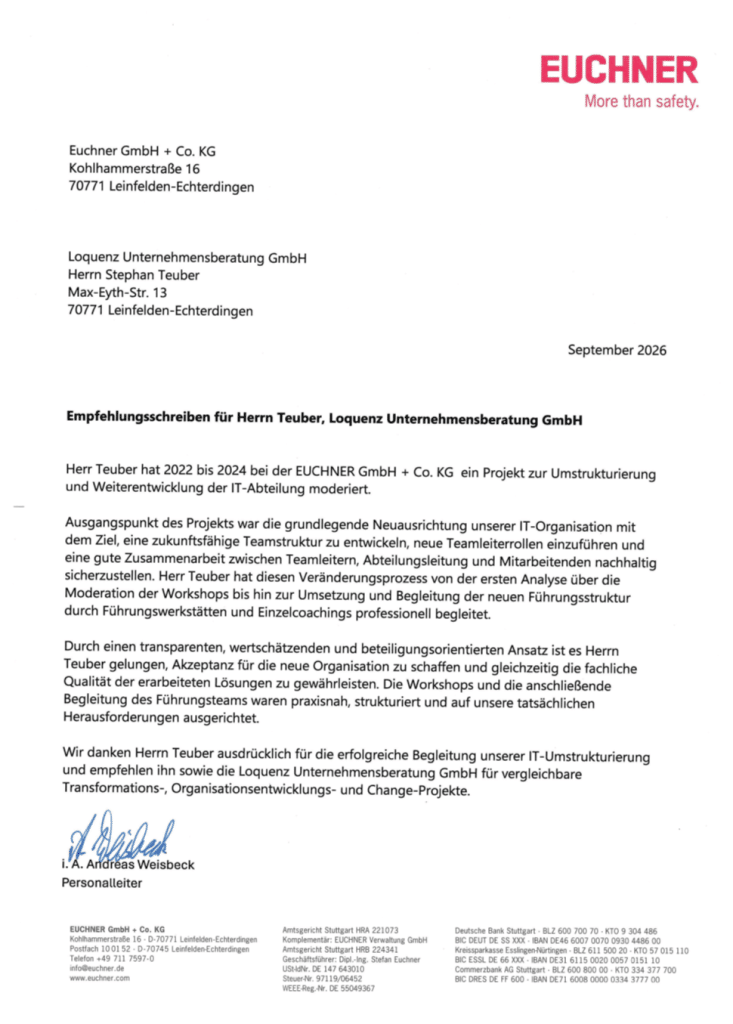 EUCHNER GmbH & Co. KG Kundenstimme Umstrukturierung Weiterentwicklung Change